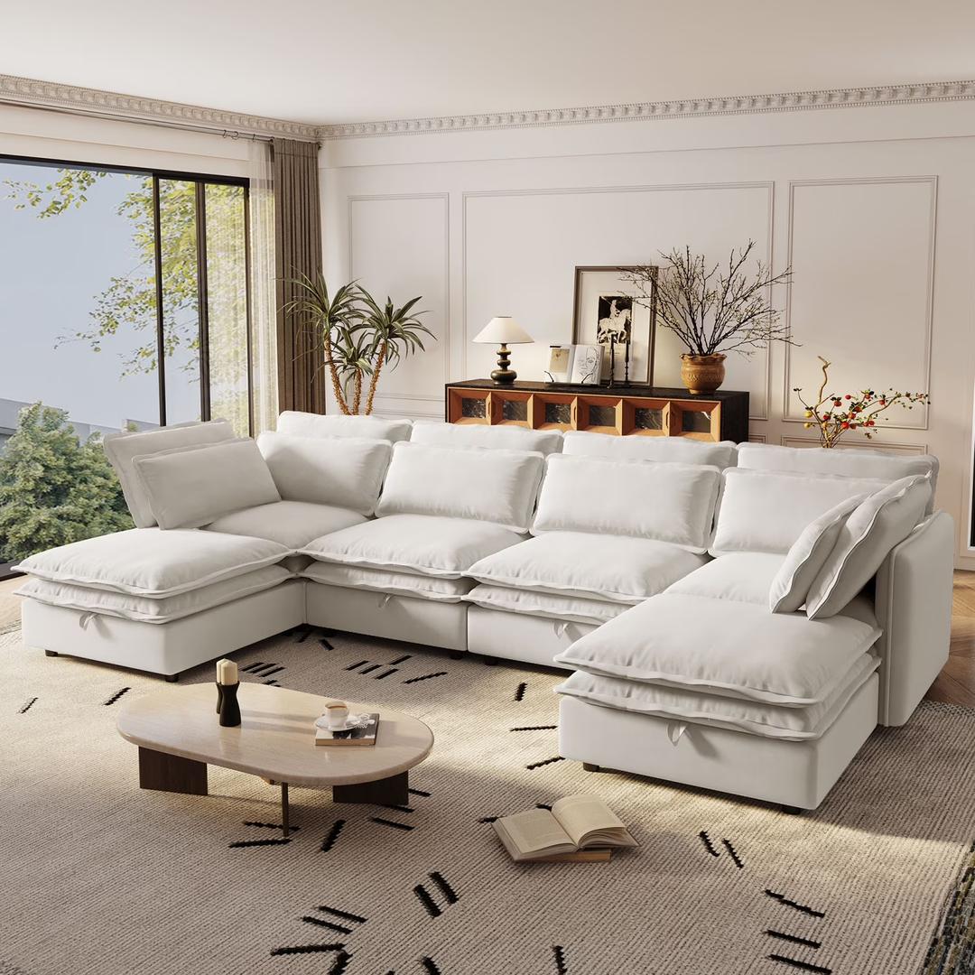 Harper & Bright Designs Modern Modular Corner Sofa Sectional with 2 Storage Ottomans, Free Combination L-Shaped Couch Set with Double-Layer Cushion for Living Room, Beige 