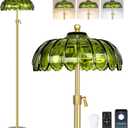 Gold Floor Lamps for Living Room Vintage Floor Lamp with Remote Control & Glass Lampshape,Mid Century Modern Standing Lamp with 3 Color Temperature Brass Flower Tall Floor Lamp for Bedroom Corner (11.8inch, Green)