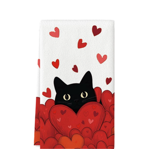 Artoid Mode Black Cats Red Hearts Valentine's Kitchen Towels Dish Towels, 18x26 Inch Wedding Farmhouse Decoration Hand Towels