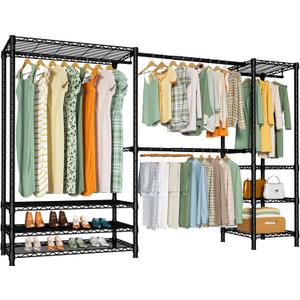 Ulif E11 Heavy-Duty Garment Rack, Metal Freestanding Clothes Rack and Closet Storage Organizer System with 8 Shelves and 4 Hanger Rods, (73.2 - 97.6)"W x 14.5"D x 71.2"H, Load 1034 LBS, Black