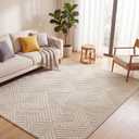 Bsmathom 9x12 Washable Area Rug, Boho Neutral Modern Soft Carpet Mat, Beige