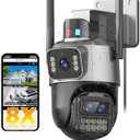 PTZ Security Camera Outdoor, Dual Lens 8X Digital Zoom Outside Cameras for Home Security with Cord, IP66 Waterproof, AI Tracking, Light Alarm, Color Night, 2-Way Talk, 24/7 Record,SD/Cloud