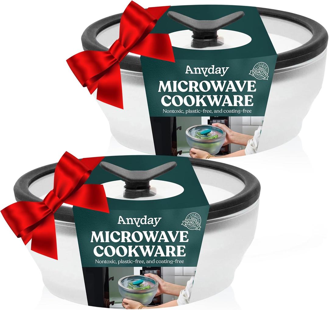 Anyday 2-Pack (2-Cup) Glass Food Storage Set with Glass Lids | Plastic-Free Frosted Meal Prep Bowls | Stackable Airtight Storage Container Set with Vented Silicone Lid for Microwave-Safe Reheating (Frosted - Black Sesame)