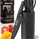 Knife Set, Brewin Kitchen Knife Set, Knives Set for Kitchen, Universal Knife Block, Utility Knife Block Set, Kitchen Essentials, New Home Essentials, Apartment Essentials, Dishwasher Safe (Charcoal)