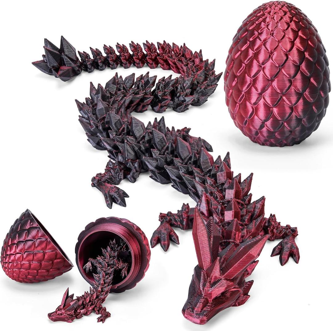 TBOLINE 12" 3D Printed Dragon Egg, Cool Articulated Crystal Dragon Toy in Surprise Egg, Animals Dinosaur Fidget Toy for Boys Kid Teen