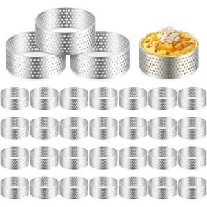 32 Pack 2 Inch Stainless Steel Tart Ring, Crumpet Rings Cake Ring Heat-Resistant Cake Mousse Rings Metal Pastry Mold for Dessert Baking Cooking Pastries