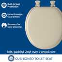 Mayfair Padded Toilet Seat, Cushioned Soft Vinyl over Wood Core Seat, Secure Hinges, Easy Clean, Made in USA, Round, Bone
