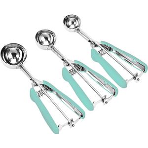 Cookie Scoop Set, 3Pcs Ice Cream Scoop, Cookie Scoops for Baking Set of 3, 18/8 Stainless Steel Cookie Scooper for Baking, Ice Cream Scooper with Trigger Release, Mint Soft Grip Cookie Dough Scoop