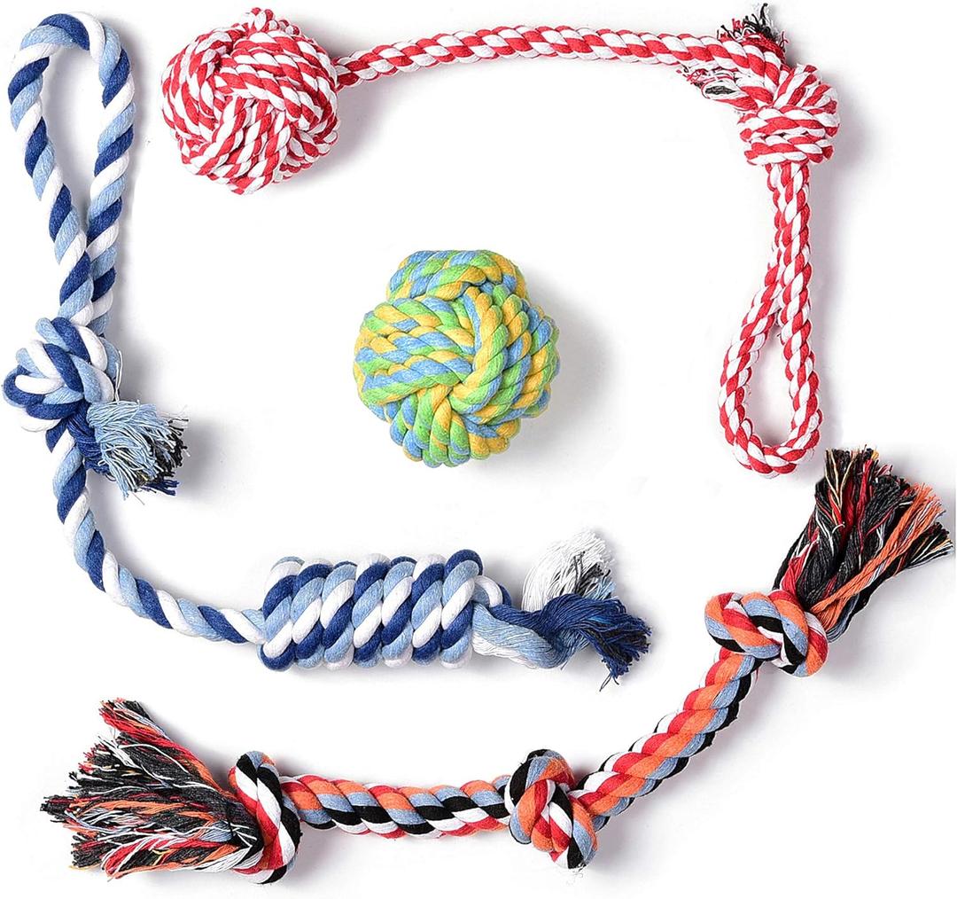 Fida Dog Rope Toys 4 Pack, Puppy Teething Sturdy Cotton Chew Tug Ropes Indoor/Outdoor, Exercise Interactive Tug O'War Toys Set for Boredom Small