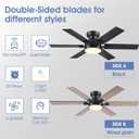 52" Black Low Profile Ceiling Fans with Lights and Remote, Modern Flush Mount Ceiling Fans with Quiet DC Motor, 6 Speeds Reversible, 6 Blades