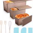 3 Pack pullman loaf pan with lid: pullman loaf pan Non-Stick Carbon Steel Bread Pans for Homemade Sandwich, Sourdough & Artisan Breads – Corrugated Toast Molds with Lids for Kitchen Home Baking
