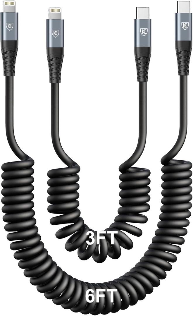 USB C to Lightning Cable [3FT+6FT], 2Pack Coiled iPhone Charger Cable Fast Charging for Car [Apple MFi Certified] Short USBC iPhone Cord Compatible with iPhone14/13/12/11 Pro Max/8/Plus/iPad/CarPlay