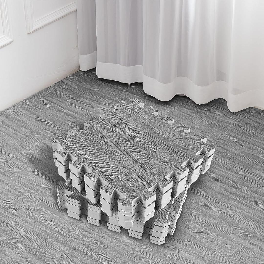 32 Pcs Interlocking Foam Floor Mats 11.8 x 11.8 Inch Wood Grain Mats Foam Tiles for Playroom Exercise Bedroom Farmhouse