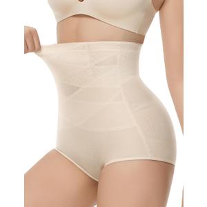 KLVEE Shapewear Tummy Control Underwear High Waisted Girdle Body Shaper Butt Lifting Panties Spanks for Women (Beige, M)