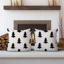Christmas Pillow Covers 18x18 inch Set of 2 Beige Black Winter Xmas Trees Throw Pillows Farmhouse Decor Holiday Outdoor Cushion Cover Case for Couch Sofa 45