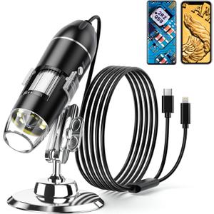 Leipan Digital Microscope, 50X-1600X Magnification Portable USB Microscope with Adjustable Stand, Mini Coin Magnifier Camera Compatible with iPhone, iPad, Android