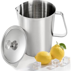 Stainless Steel Pitcher with Lid, 79oz/2.3L 304 Metal Measuring Cup with Marking&Handle, Large Mouth Graduated Beakers, Milk Frothing Jug Water Pitcher for Coffee Latte Art Machine Iced Hot Tea