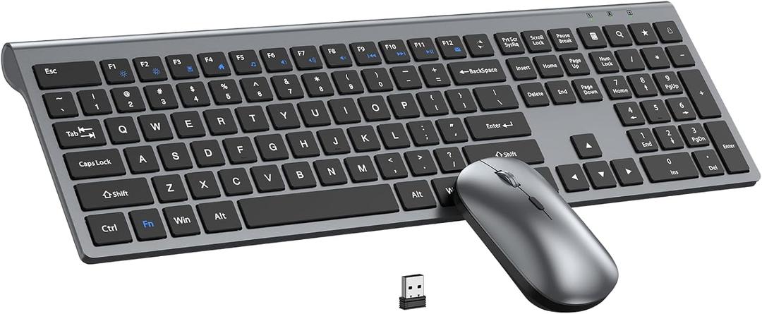 Wireless Keyboard and Mouse Combo, Full Size Keyboard and Mouse, Long Battery Life, Optical Mouse, 2.4G Lag-Free Cordless Mice Keyboard Set Ultra Slim Design for Computer, Laptop, PC, Mac, Windows (Gray Black)