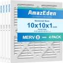 10x10x1 Air Filter 4 Pack MERV 8 AC Furnace HVAC Pleated Filters Dust Defense Replacement for Home Office MPR 600 FPR 5 (Exact Dimensions: 9.81x9.81x0.81 Inches)
