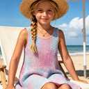 TyeSmo Girls Swim Cover Up Tank Crochet Hollow Out Girls Cover Ups for Swimwear Kids Swimsuit Bathing Suit Pool Beach Coverup Dress Size 10-12 Tie Dye