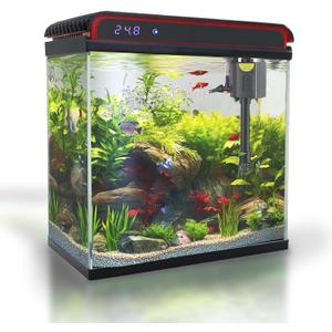 Glass 20 Gallon Fish Tank Aquarium - Smart Self-Cleaning Starter Kit with 3-Color LED Light, Ultra Quiet Pump & Filter, Temperature Monitoring for Betta Fish and Shrimp