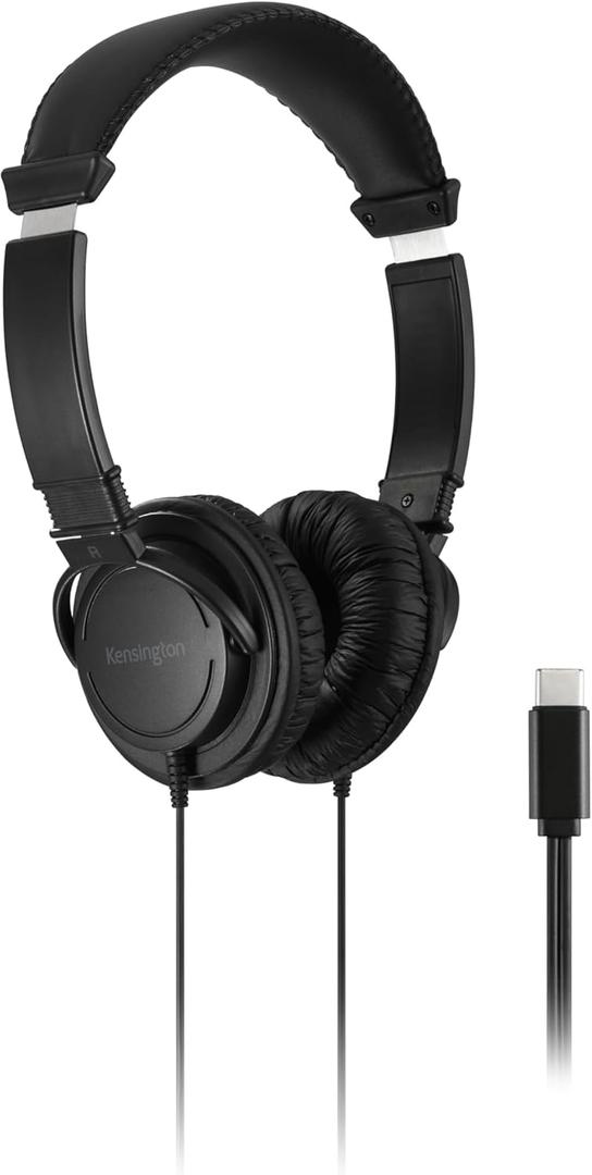 Kensington Classic EQ USB-C Headphone, 6 ft (1.8m) Nylon Braided Cord, for School, Kids, Adults, Padded Adjustable Headband, Black (K97602WWB)