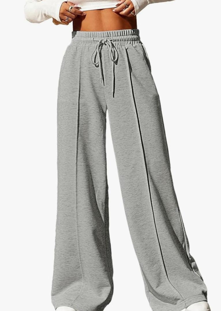 Aleumdr Women's High Waisted Drawstring Waist Wide Leg Sweatpants with Pockets Casual Loose Yoga Pants, 2XL