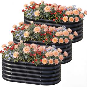 AHEONLAR 3 Pack 421.5ft Galvanized Raised Garden Bed Outdoor, Sturdy Planter Boxes for Vegetables, Fruits, Flowers and Plants, Easy Assembly, Black