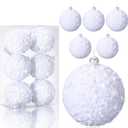 Threan 6 Pcs 3.93'' White Ball Christmas Ornaments Large Glitter Christmas Ball Ornament Sequin Foam Hanging Decorations for Xmas Wedding Party Holiday Decor