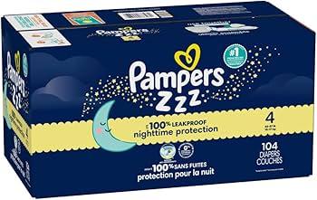 Pampers ZZZ Overnight Diapers, Size 4 (22-37 lbs), 104 Count, Nighttime Protection Disposable Baby Diaper, Night Time Leak and Skin Protection