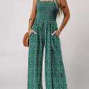 Happy Sailed Jumpsuits for Women Summer Casual Floral Print Sleeveless Jumpsuit High Waist Wide Leg Pant Rompers with Pockets (Green, XL)