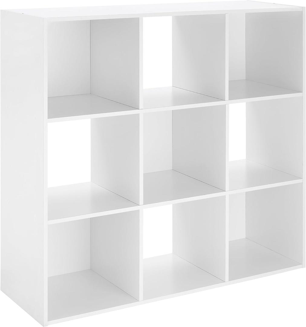 Whitmor 9 Cube Storage Organizer, 3 Tier Stackable MDF Wood Bookcase, Open Storage Display Bookshelf, Storage Cabinet for Living Room, Bedroom, Home, Office, 35.1" L x 11.7" W x 35.88" H, White