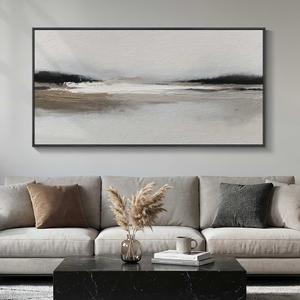 Large Framed Black and White Abstract Wall Art for Living Room, 30x60 In | Horizontal landscape pictures, Oversized canvas prints, Modern neutral artwork for walls, Wall decor for bedroom dining room