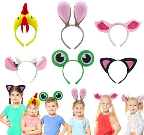 splolowil 5 Pieces Farm Animal Headbands Farm Animal Hair Hoop for Kids Adults Animal Cosplay Birthday Theme Party Supply Stage Performance