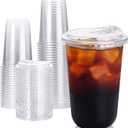 Turbo Bee 50 Pack - 16 oz Round Bottom Clear Plastic Cups with Strawless Sip - Lids, Disposable To Go Coffee Cups with Sippy Lids for Iced Coffee, Cold Drinks and Beverages