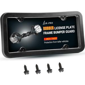 AR-PRO Ultimate License Plate Bumper Guard with Mounting Hardware - 1" Thick Rubber License Plate Frame Protects Bumper from Scratches and Dents - Universal Fit for Cars, Trucks, SUVs, and Vans
