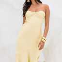 Summer Satin Tube Top Strapless Midi Dress for Women 2025 Formal Ruched Backless Wedding Guest Long Dresses (Yellow, XL)