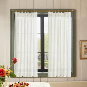 jinchan Pinch Pleated Linen Blend Curtains 54 Inch 2 Panels Light Filtering Modern Farmhouse Back Tab Drapes for Living Room Bedroom White
