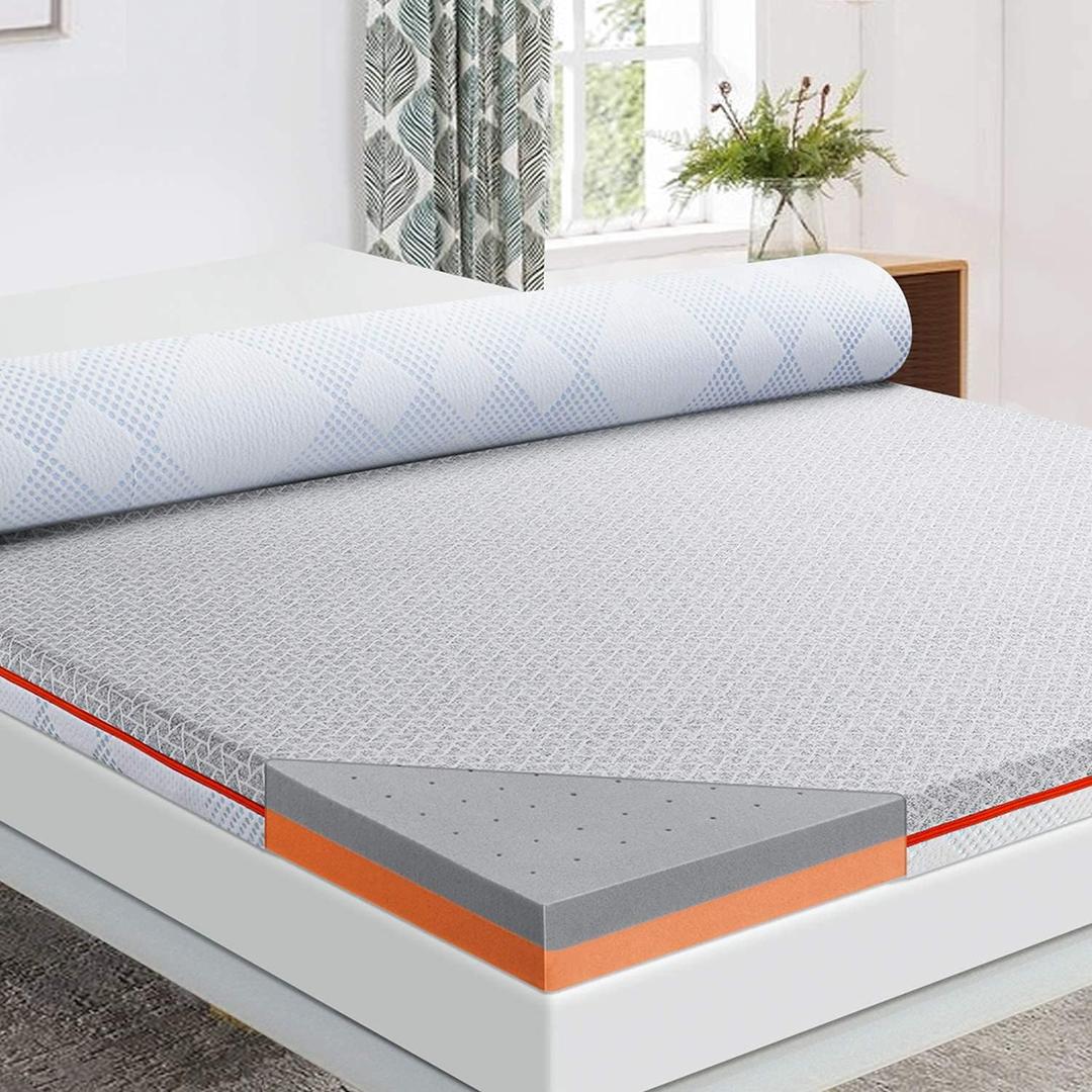 Maxzzz Mattress Topper Twin, 3 Inch Bamboo Charcoal Memory Foam Topper & Copper Foam Bed Topper Dual Side, Removable Soft Cover with Ventilated Design, CertiPUR-US Certified