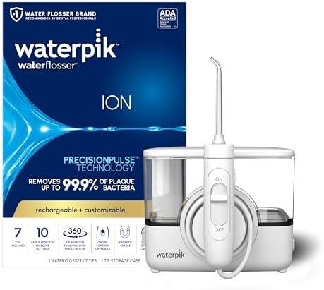 Waterpik ION Professional Water Flosser, Rechargeable and Portable for Teeth, Gums, Braces, 10 Settings, 7 Flossing Tips For Multiple Users And Needs, ADA Accepted, WF-12 White,