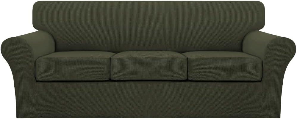 Turquoize 4 Piece Sofa Covers for 3 Cushion Couch Sofa Slipcover Soft Couch Cover for Dogs-Washable Sofa Furniture Cover with 3 Individual Cushion Covers (3 Cushion Sofa, Olive)