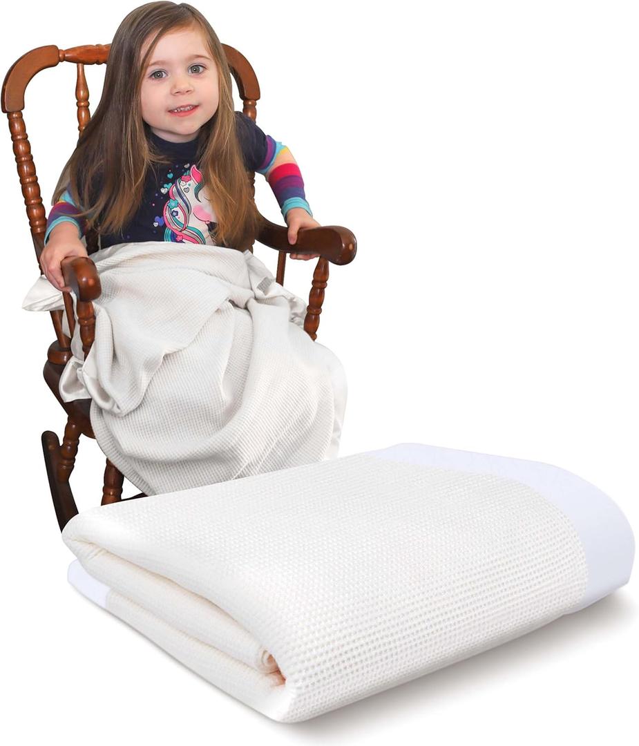 Blankets Thermal Waffle Baby Blanket Crib Bedding - Soft Cozy Warm Infant Thermal Cover for Nursery Stroller or Bassinet, Lightweight Ideal Shower Gift, Nylon Trim White 36" x 50"