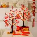 Realspring 2 Pcs Chinese New Year Decorations 2026 Lighted Lunar New Year Tree 24 LED Lighted Mini Birch Chinese Tree Lunar Table Decoration Centerpiece Red Festival Money Decor Operated by Battery