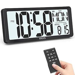 XREXS 14.17 Inch Digital Wall Clock with Remote (Battery Operated) Backlight(Not Constantly Illuminated) | Count Down Timer | Displays Temp, Date & Week | Ideal for Home, Office, Classroom