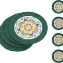 SHACOS 8 Inches Trivets for Hot Dishes, 4 Pieces Cotton and Felt Floral Trivets Mats for Kitchen, Hot Pads for Countertops and Table, Heat-Resistant Pot Holders for Hot Pots and Pans, Dark Green