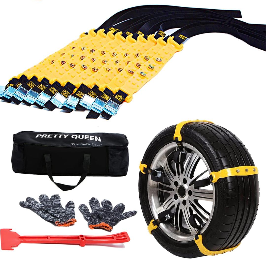 Upgraded Snow Chains for Cars - 10 Pcs Emergency Anti Slip Tire Straps, Car Snow Chain for Trucks Minivan Pickup SUV/ATV/UTV Winter Universal Tire Blocks 185-295mm/7.2-11.6 inches