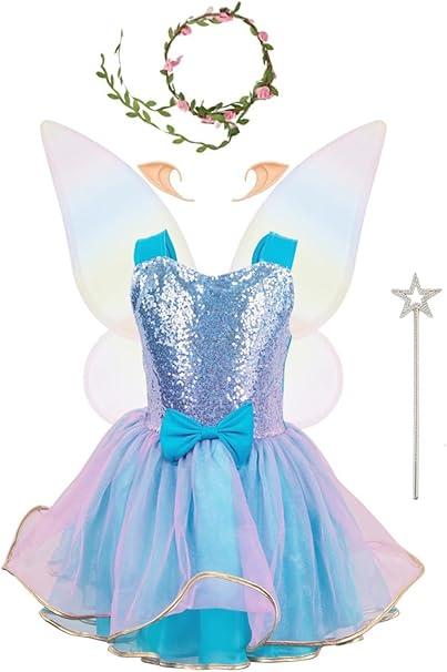 Augwindy Fairy Costume for Girls Princess Tutu Dress with Butterfly Wing Halloween Costume Girls 3-10T