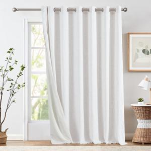 jinchan Linen Blend Light Filtering Curtains 100W x 108L Inch Off White Extra Wide for Living Room Bedroom Burlap Boho Curtains Grommet Drapes 1-Panel Set