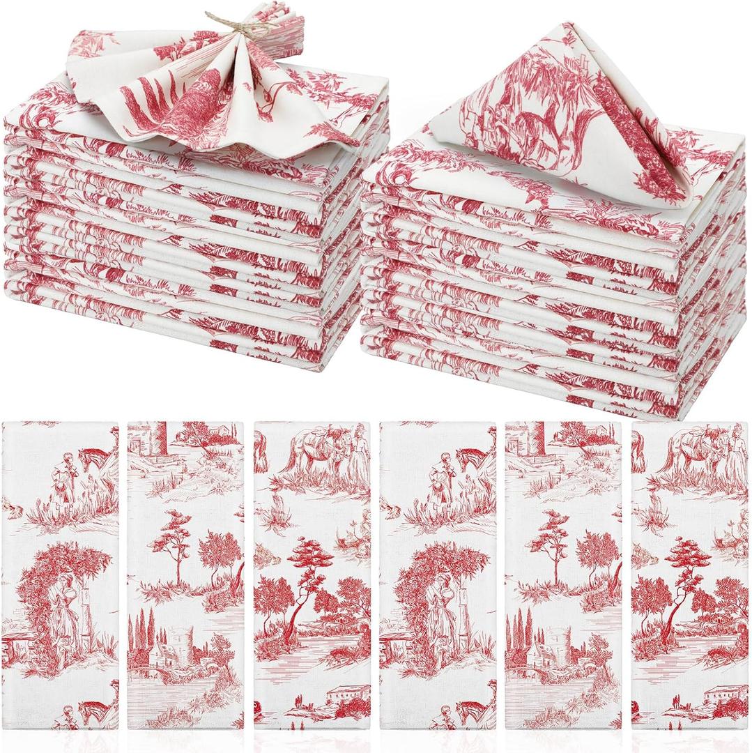 VitalCozy Cloth Napkins 15 x 15 Inch Reusable Soft Fabric Napkins Washable Plants Floral Square Napkin Cotton Dinner Towel Decorative for Summer Fall Party(Countryside,24 Pcs)