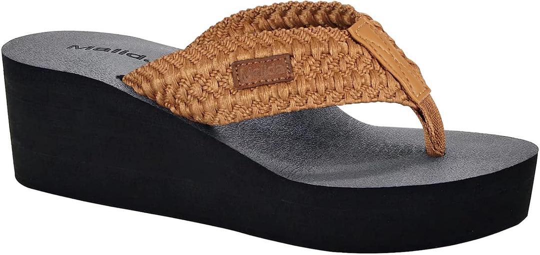 MALIDA Womens Wedge Arch Support Flip Flops Cushion Soft Rubber Midsole Platform Thong Sandals with Rubber Sole (Brown)